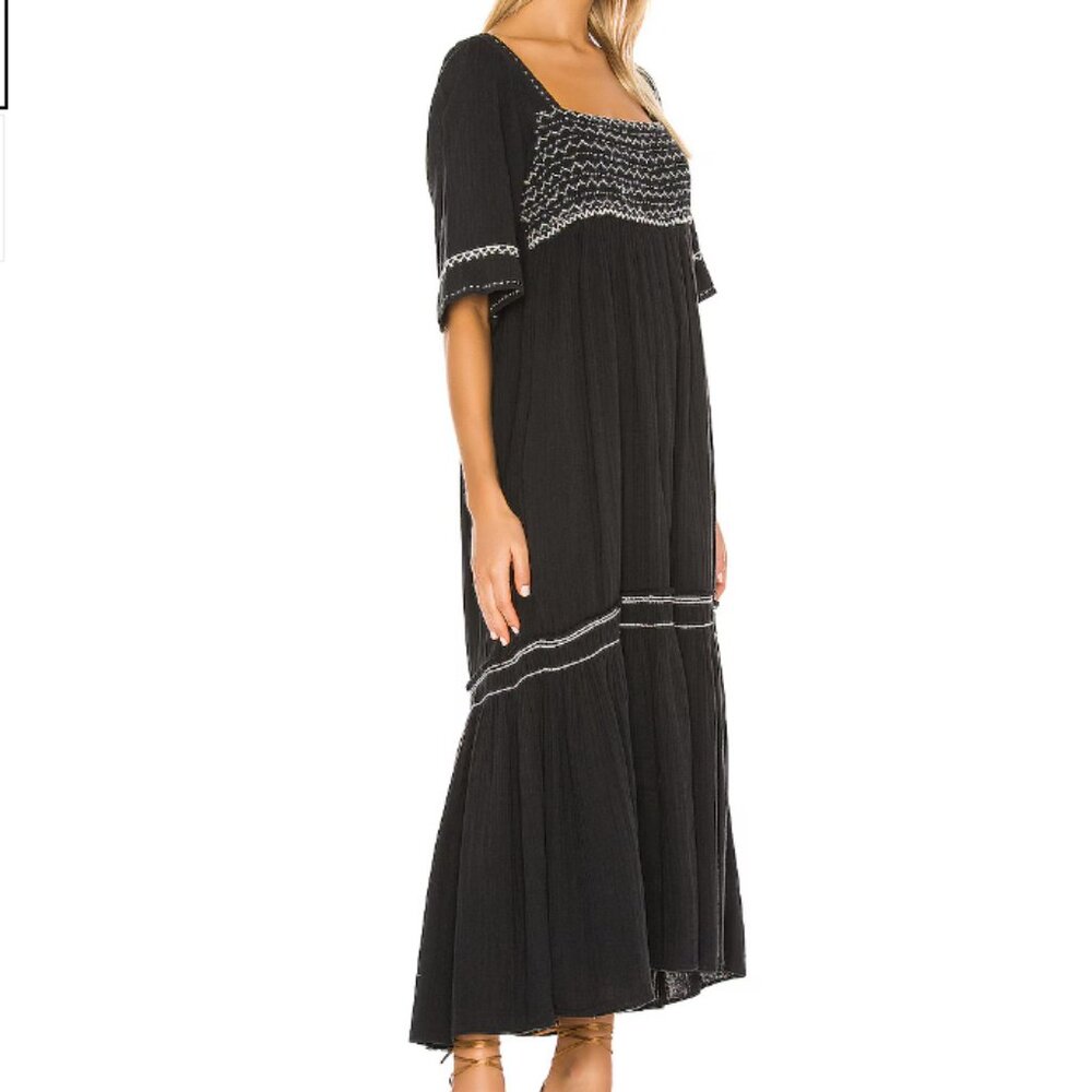 Black Embroidered Square-Neck Maxi Dress - Picture 3 of 6